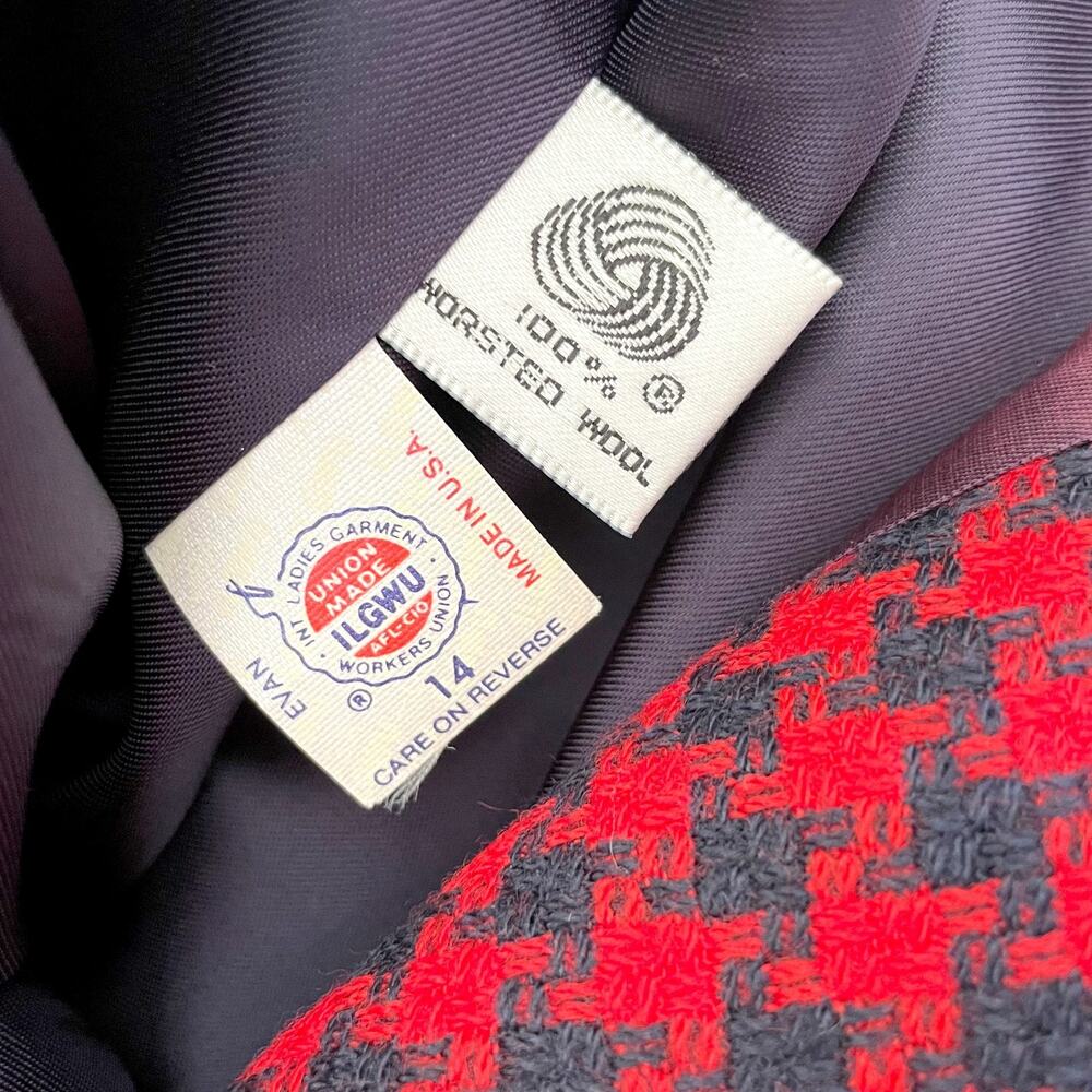 Vintage 90s Evan Picone Houndstooth Wool Blazer Medium Red Plaid Old Money - Picture 11 of 11